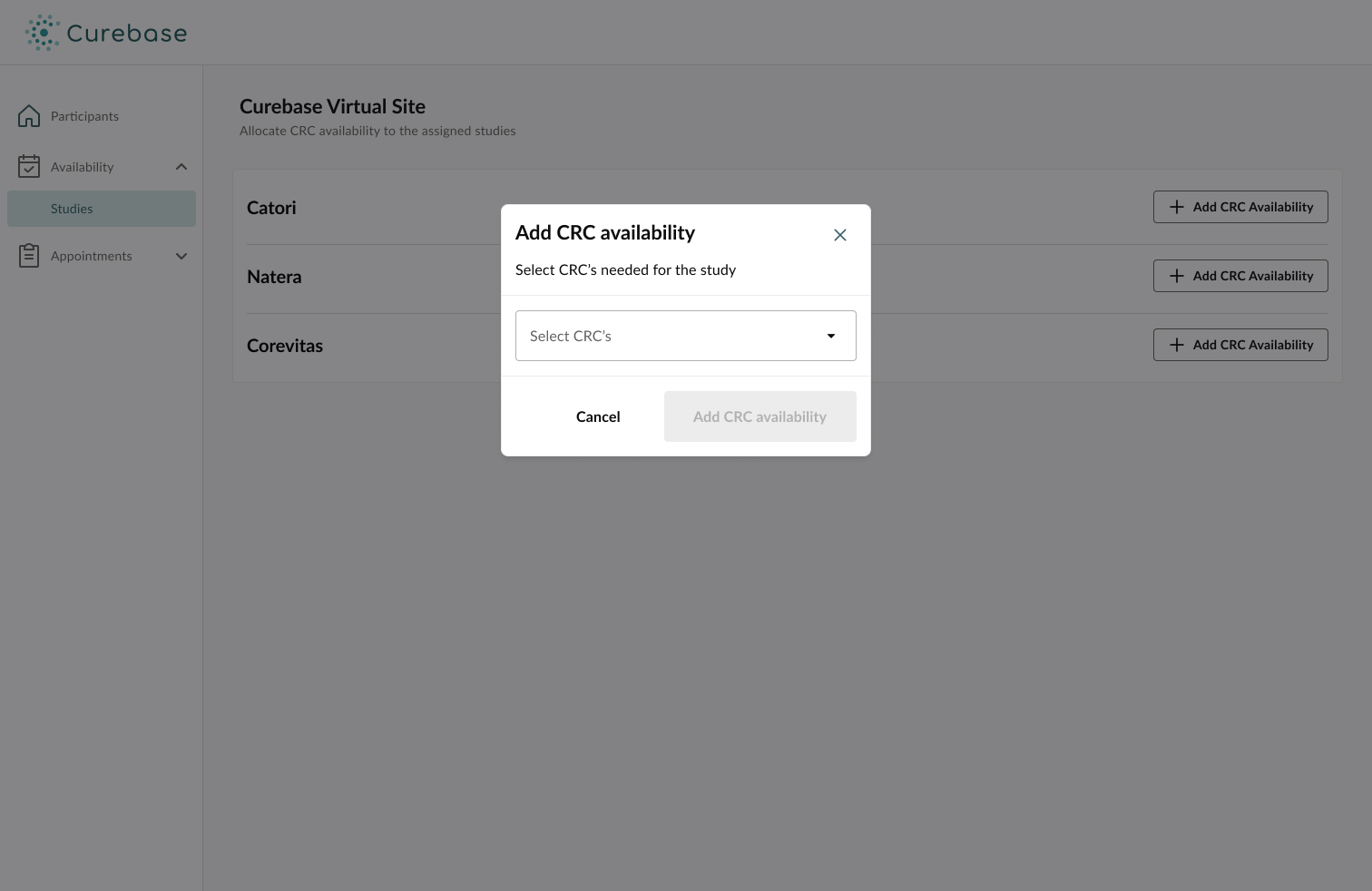 Add CRC Availability Modal
