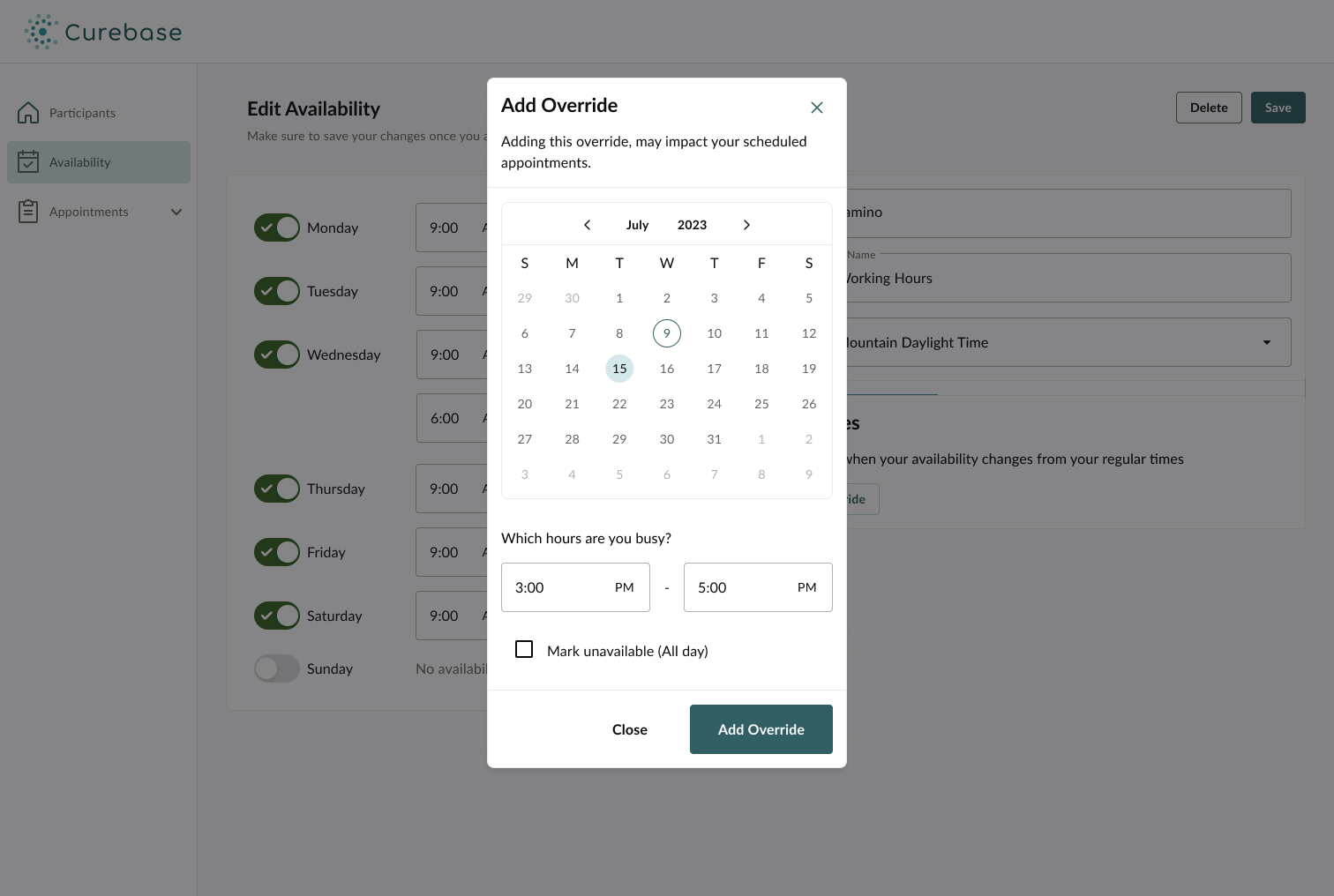 Override modal