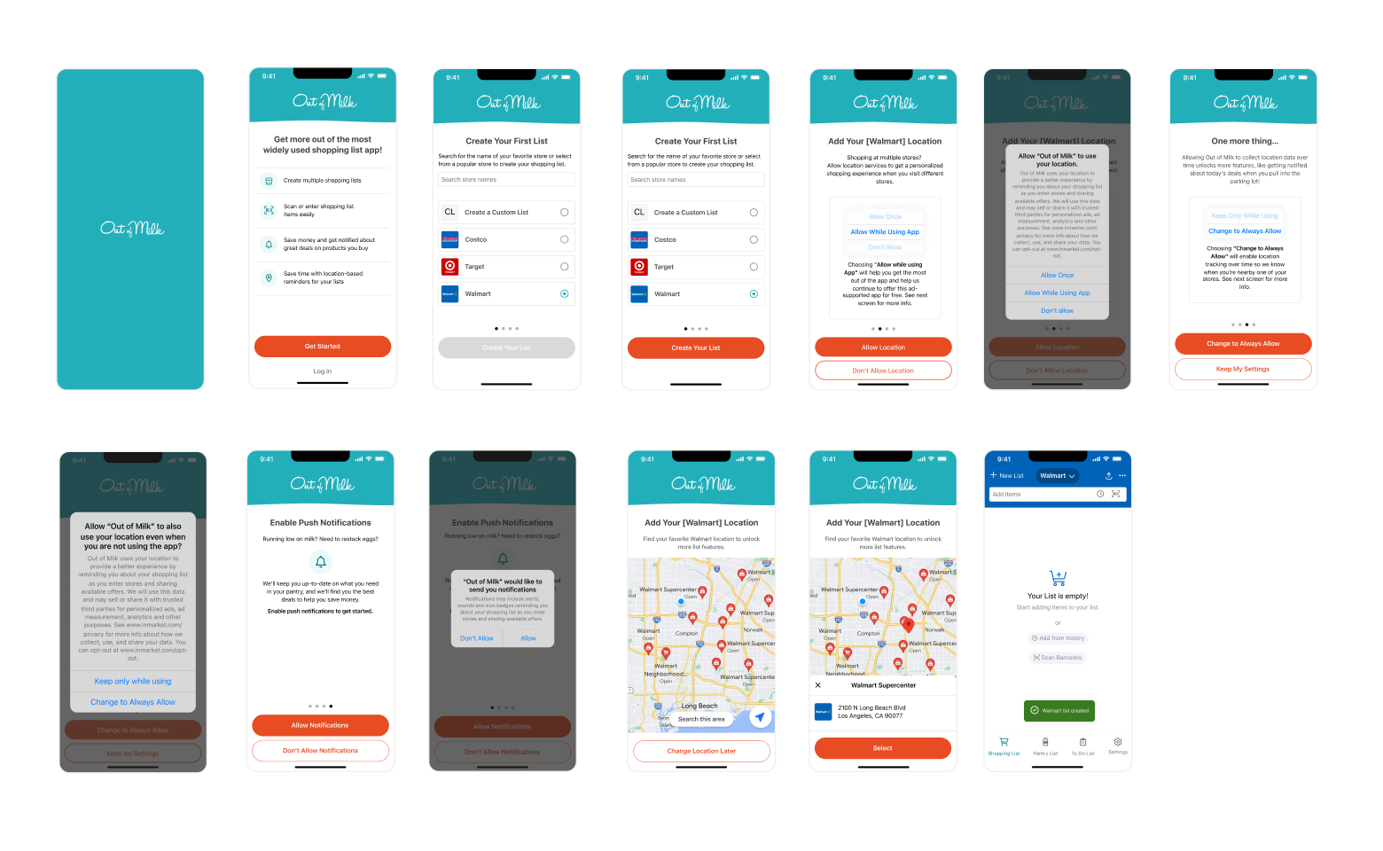 Onboarding Store base list designs